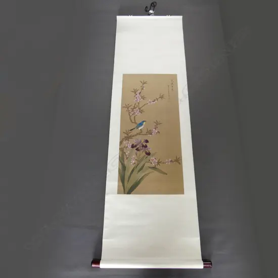 3 OLD ORIENTAL SCROLLS. Running horse + blossom & bird + mountainous landscape