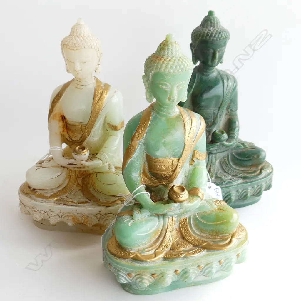 3 JADE? BUDDHAS H.200mm Image 1++