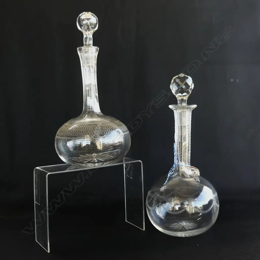 2 VINTAGE ETCHED CRYSTAL DECANTERS; 1 EDWARDIAN. C1910 H. 310 Image 1++