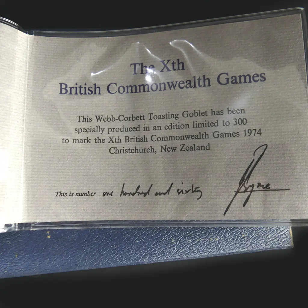 BOXED WEBB CORBET CRYSTAL CHRISTCHURCH COMMONWEALTH GAMES TOASTING GOBLET H.220mm Image 1++