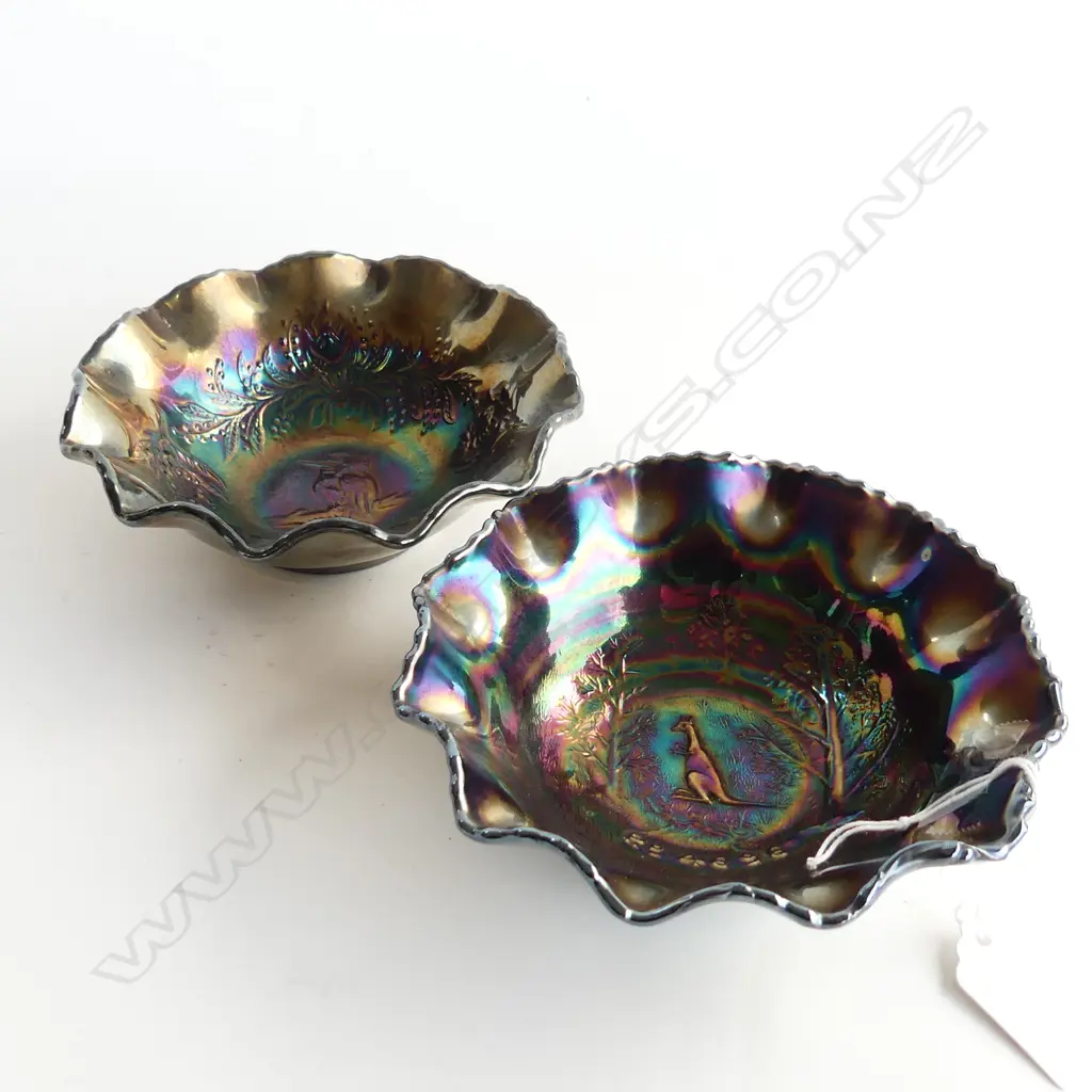 PR PETROL AUSTRALIAN CARNIVAL GLASS BOWLS, KOOKABURRA, KANGAROO, DIA.140mm Image 1++