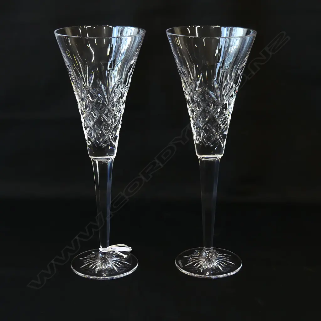 PR WATERFORD CRYSTAL TALL WINE TOASTING GLASSES H.260mm tiny chip to 1 Image 1++