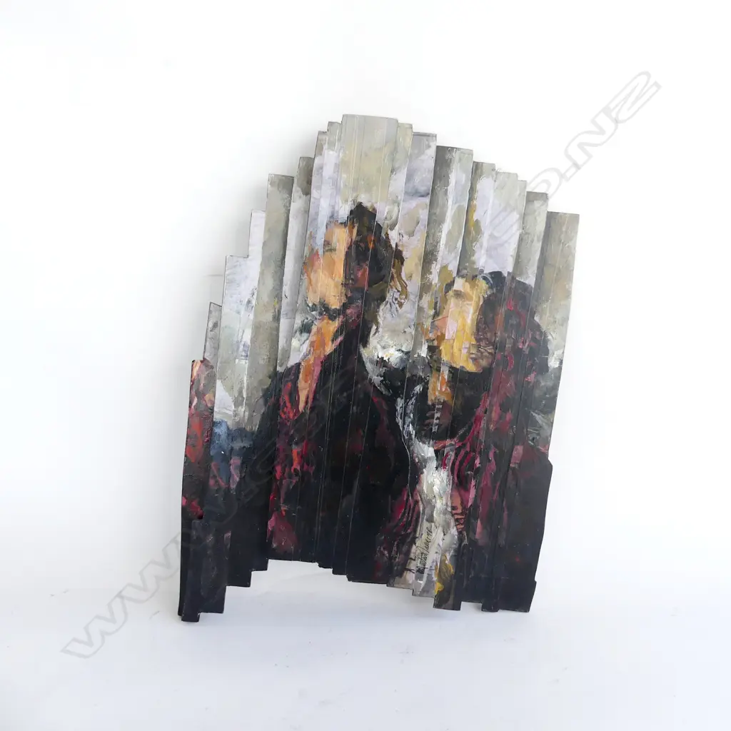 AUSTIN DAVIES PAINTING painting on undulating boards 'TWO WOMEN' signed labelled verso H.400mm Image 1++
