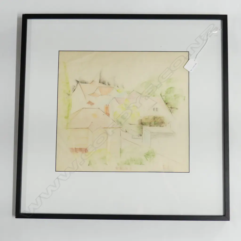JOHN WEEKS - FRAMED COLOUR SKETCH (FREEMAN'S BAY?) 305 X 335MM Image 1++