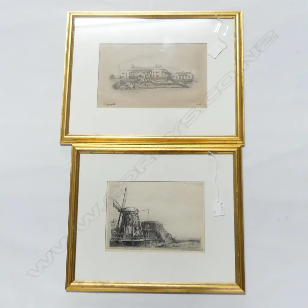 2 ETCHINGS; J. C. HILL AUCKLAND BOYS GRAMMAR 160x260mm Image 1++