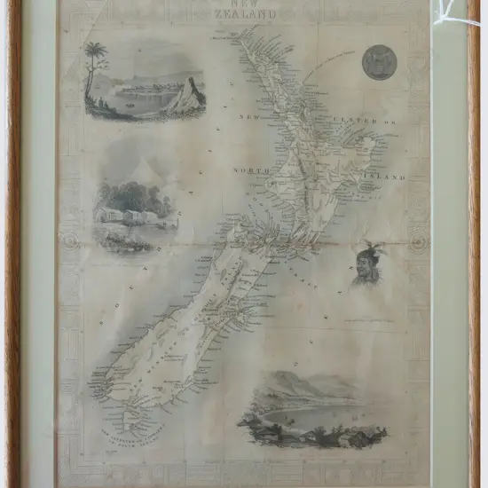 1852 NEW ZEALAND MAP DRAWN & ENGRAVED BY JOHN RAPKIN, 1845-1852, 450 x 330mm (INCL. FRAMED)