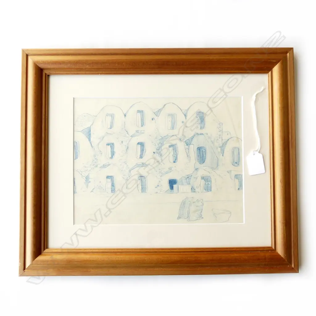 JOHN WEEKS - MUD BRICK GRANARY TUNISIA FRAMED SKETCH  195 X 260MM Image 1++