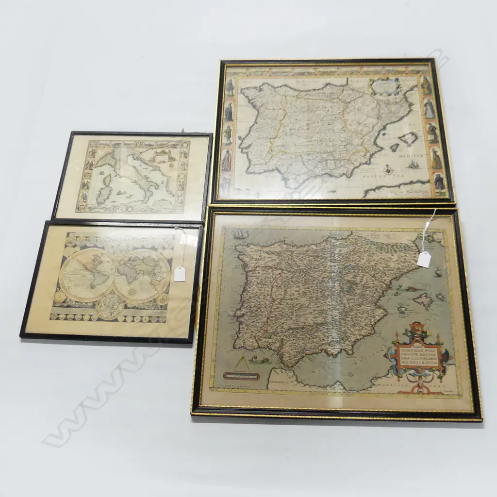 4 ANTIQUE MAPS; HAMPSHIRE & 'SPAINE' 430x525mm Image 1++