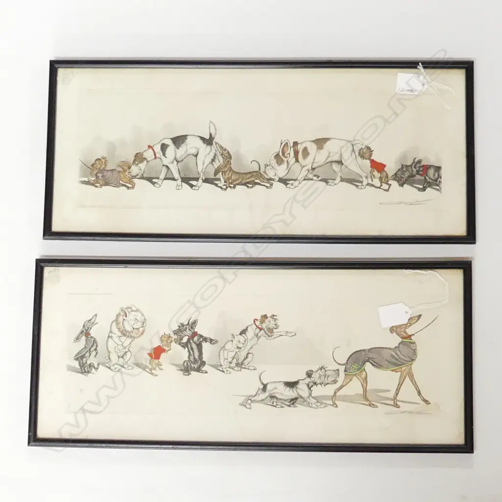 2 Hand coloured etchings of dogs by Boris O'Klein French artist &cartoonist signed & entitled... Image 1++