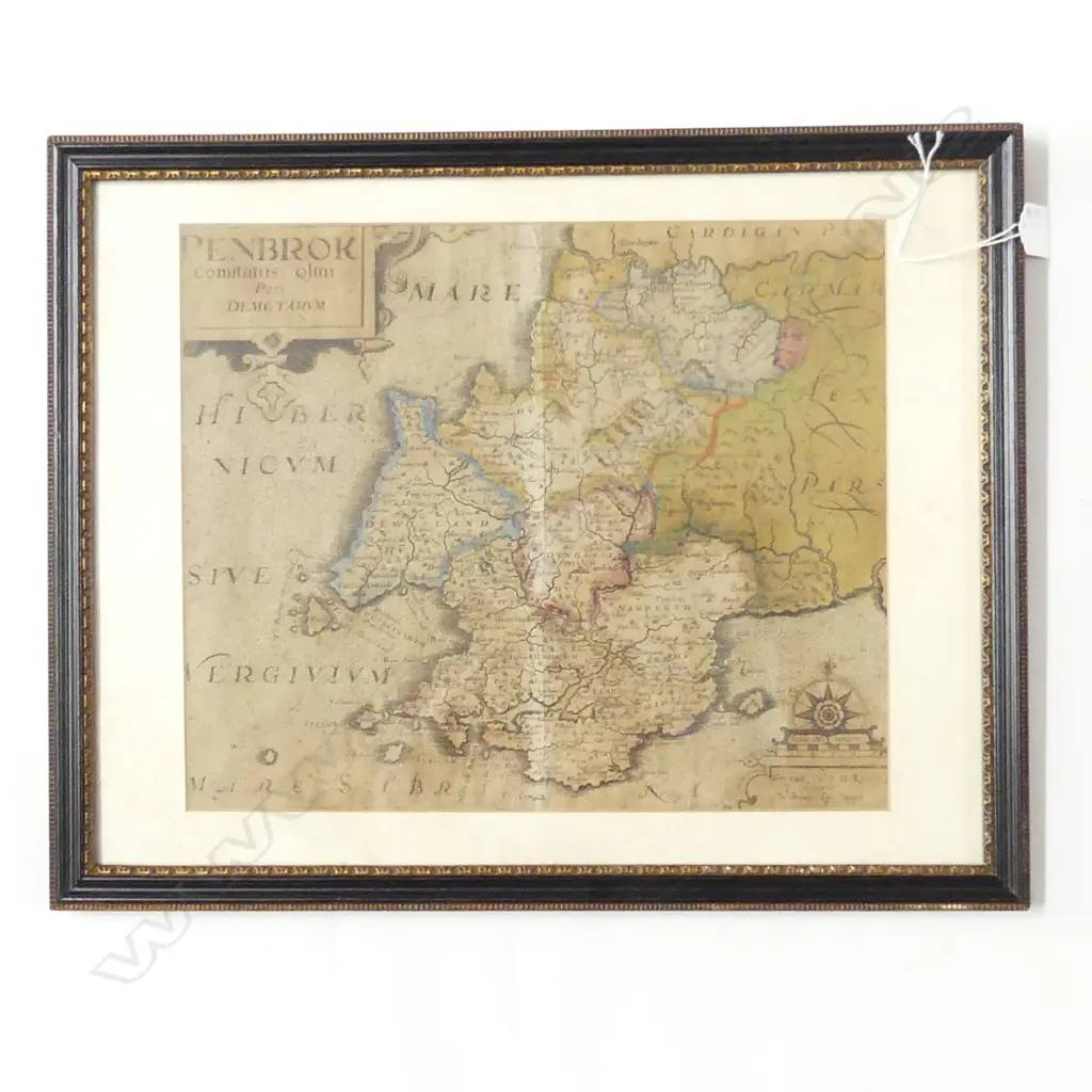 17thC MAP; COUNTY OF PEMBROKESHIRE 275x330mm Image 1++