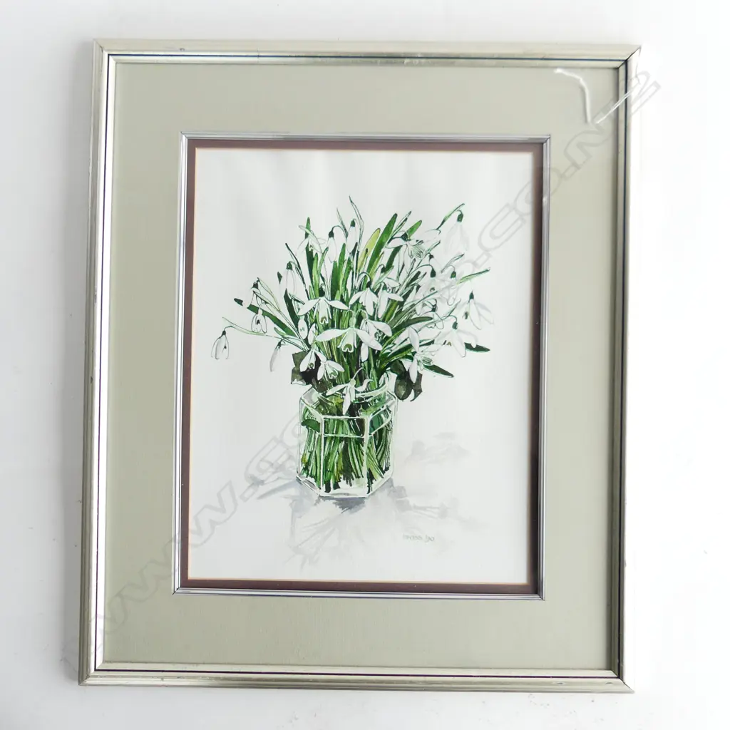 SWISS, SNOWDROPS STILL LIFE,  WATERCOLOUR, '90, 350 x 275mm Image 1++