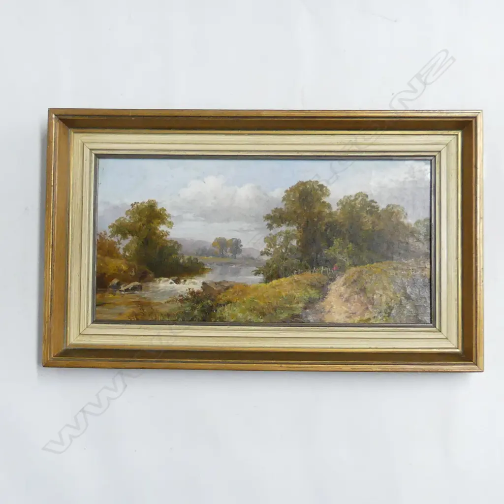 T. S. BARBER 'NEAR STRATFORD ON AVON, WARWICKSHIRE' OIL ON CANVAS, 190 x 390mm Image 1++