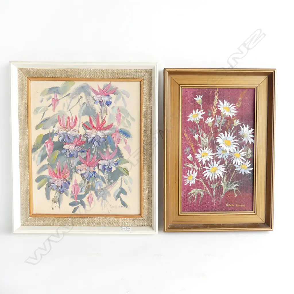 2 RENÉE BENNER, FUCHSIA & DAISIES, OIL ON BOARD, BOTH SIGNED (250 X 310 & 170 X 290MM) Image 1++