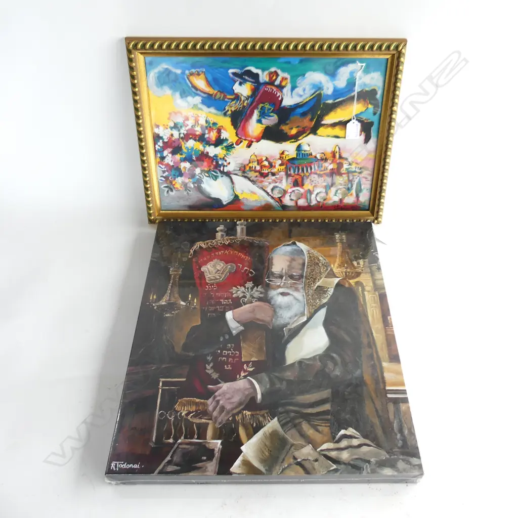 2 JEWISH ARTWORKS; FLYING MAN 290x410mm Image 1++