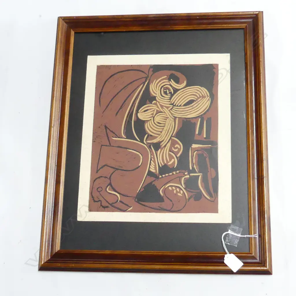 PICASSO LINOCUT - RECLINING WOMAN AND PICADOR WITH GUITAR - UNSIGNED & UNEDITIONED 315x370mm Image 1++