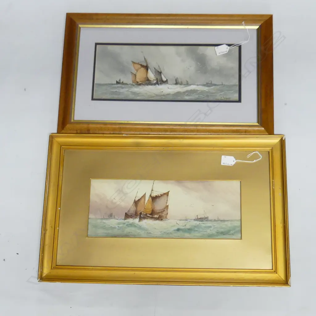 PR ENGLISH W/CS FISHING LUGGERS AT SEA SIGNED W STEWART H350MM L570MM Image 1++