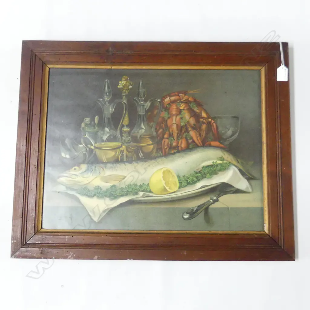 VICTORIAN  LITHOGRAPH, STILL LIFE WITH FISH, SAUVAGE, 375 x 505mm Image 1++