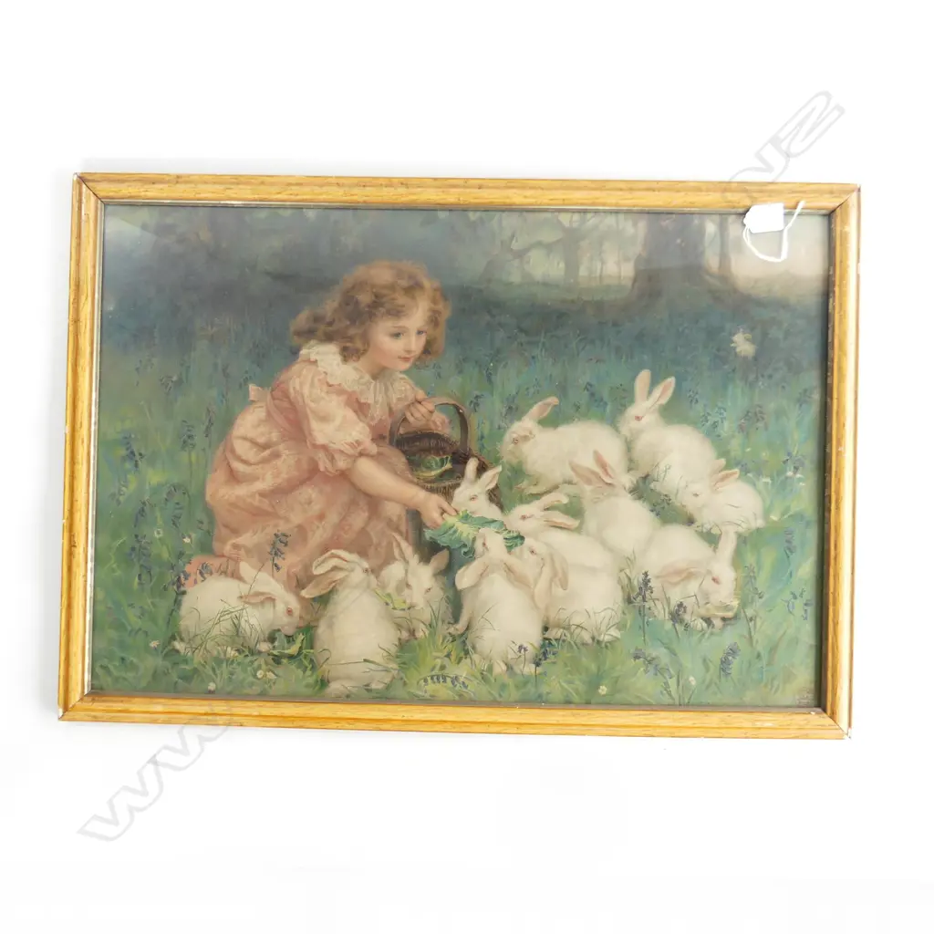 PEARS CHROMOLITHOGRAPH; GIRL FEEDING RABBITS 465x695mm Image 1++