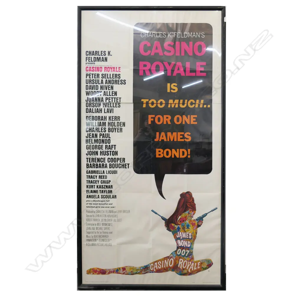 EXTRA LARGE RARE ORIGINAL U.S. 1967 CASINO ROYALE, 2200 x 1100mm (INCL FRAME), SOME FAULTS Image 1++