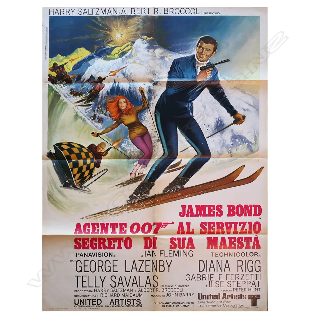 LG RARE 1969 ITALIAN JAMES BOND/GEORGE LAZENBY 'ON HIS MAJESTY'S SECRET SERVICE' POSTER, SOME WEAR,1400 x 1000mm. Image 1++