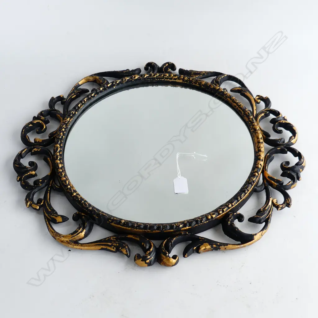 ORNATE BLACK & GOLD MIRROR 540mm dia Image 1++