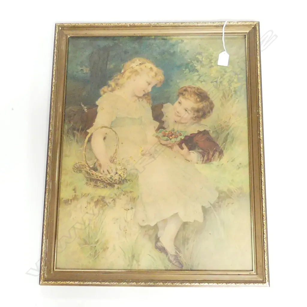 PEARS ORIGINAL “SWEETHEARTS” PRINT C. 1905 IN FRAME L. 640MM Image 1++