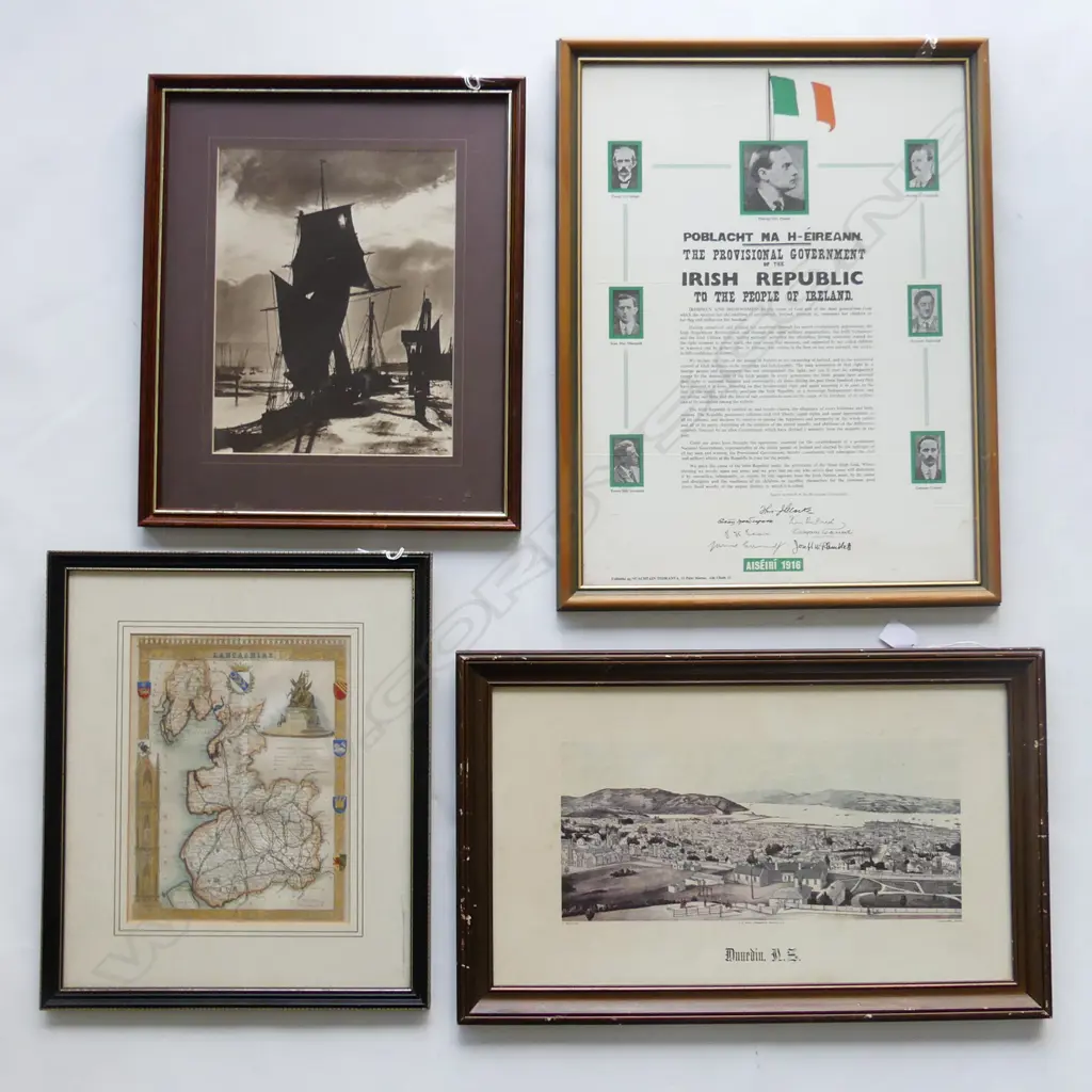 4 OLD FRAMED PRINTS; IRISH PROCLAMATION C1916 Image 1++