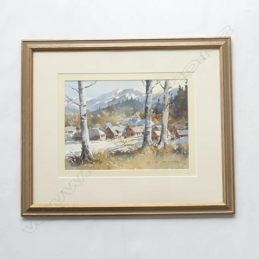 WILLIAM F MOORE 'WINTER LANDSCAPE HAMNER SPRINGS' WATERCOLOUR Image 1++