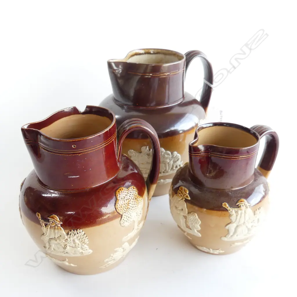 SET OF 3 GRADUATED LAMBETH DOULTON HUNTING JUGS LARGEST H200MM Image 1++