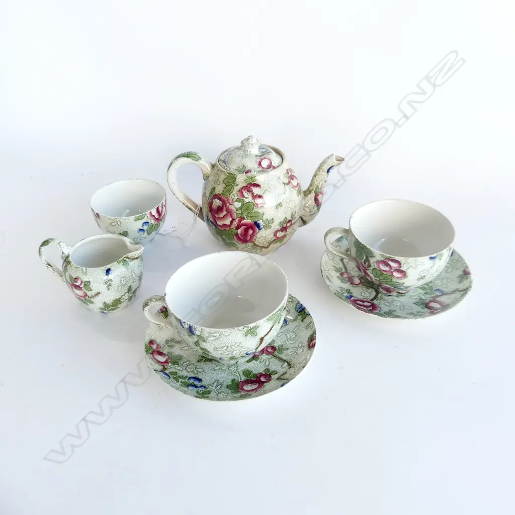 VINTAGE ALBION POTTERY 'CHINESE ROSE' TEA FOR TWO SET; TEAPOT Image 1++