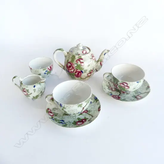 VINTAGE ALBION POTTERY 'CHINESE ROSE' TEA FOR TWO SET; TEAPOT