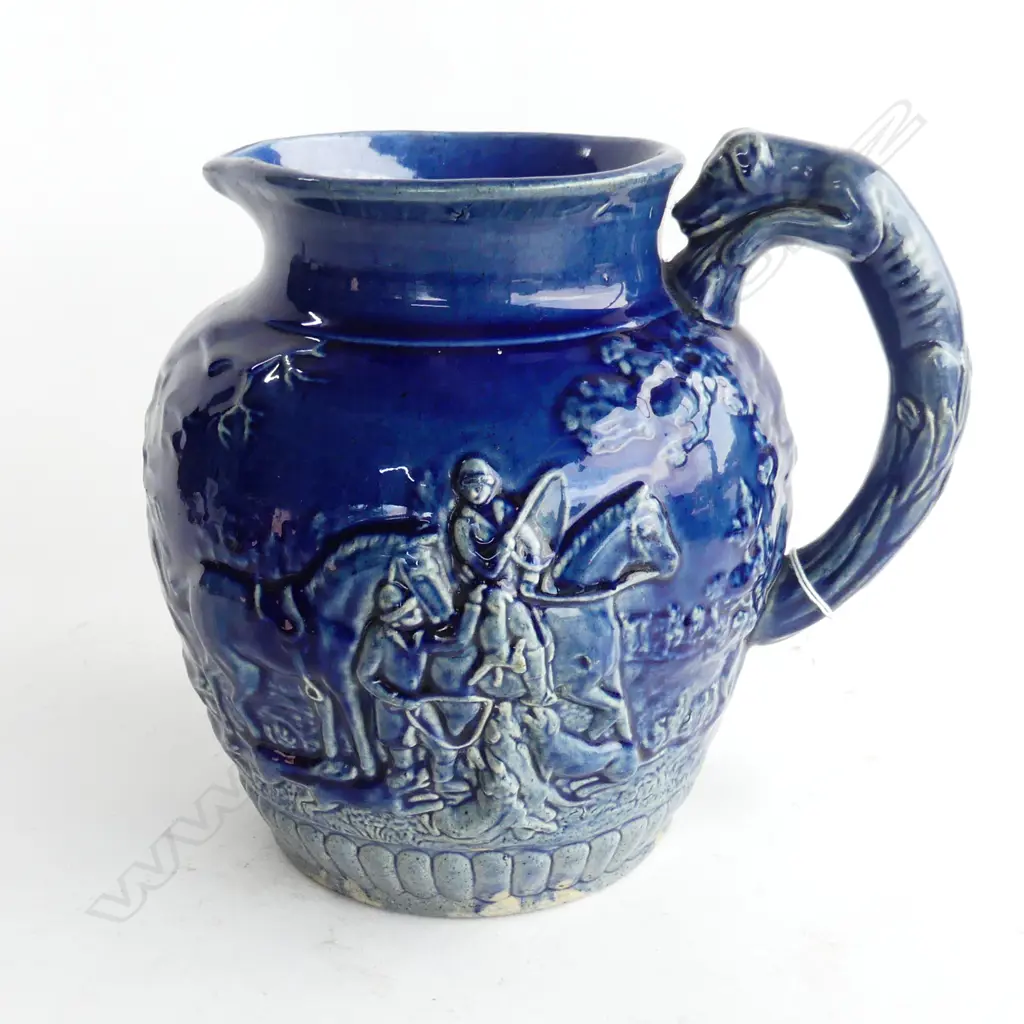 GEORGE BOYD attributed NEWTON, LG BLUE HUNTING JUG, C.1880'S, H. 215MM Image 1++