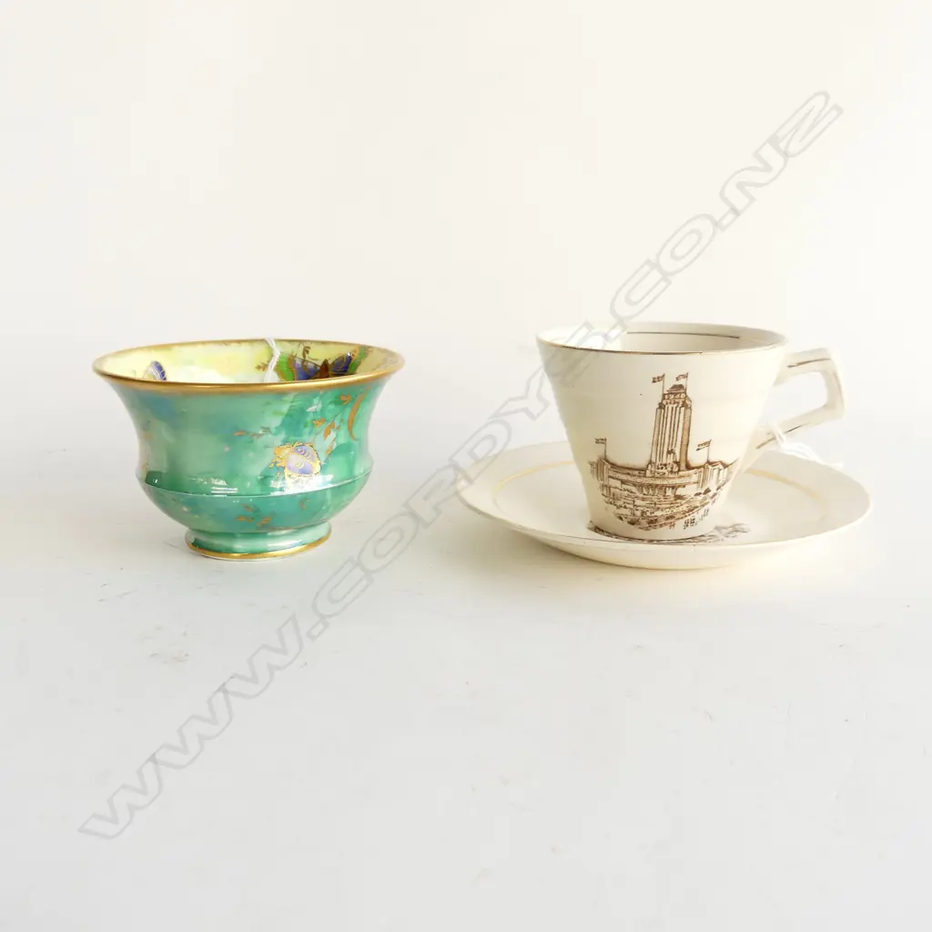 AYNSLEY BUTTERFLY PATTERN BOWL (DIA 105MM) + CUP & SAUCER - 1940 NZ CENTENNIAL EXHIBITION Image 1++