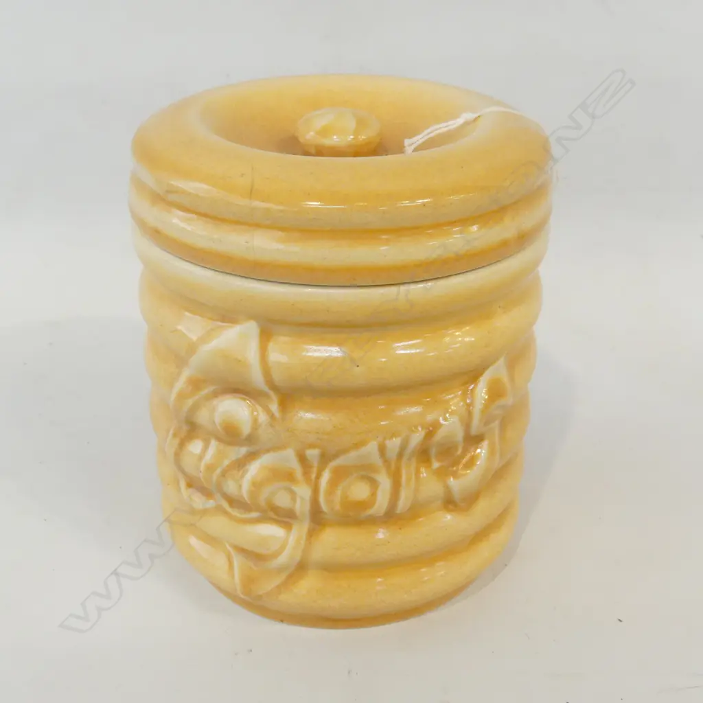 CROWN LYNN 'CIGARS' LIDDED JAR - TIKI LABEL - LID w. HAIRLINES H.140mm... Image 1++