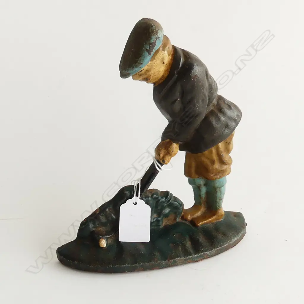 ANTIQUE CAST IRON DOORSTOP OF GOLFER H. 190MM Image 1++
