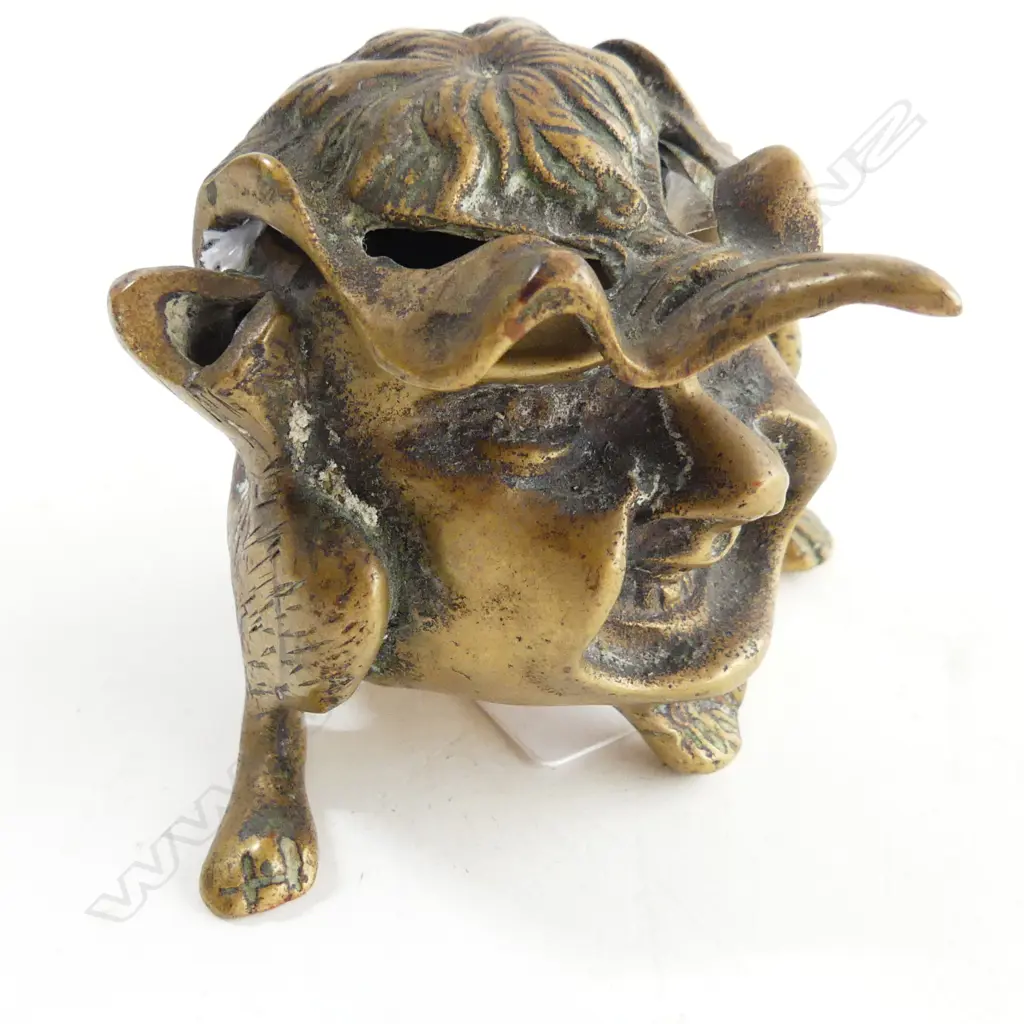 SMALL BRASS NOVELTY INK WELL WITHOUT BOWL + EBONY BOX H 100 MM Image 1++