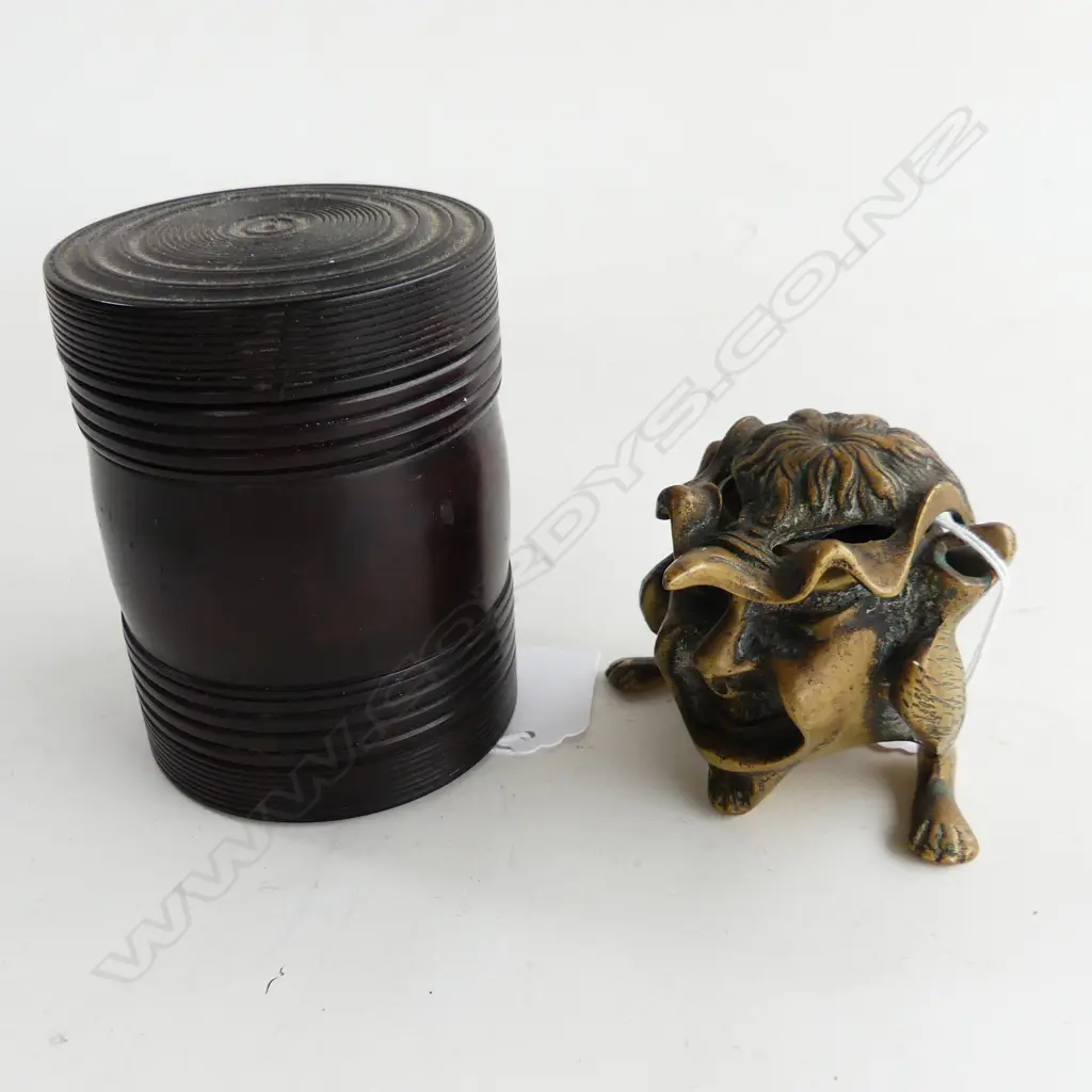 SMALL BRASS NOVELTY INK WELL WITHOUT BOWL + EBONY BOX H 100 MM Image 1++