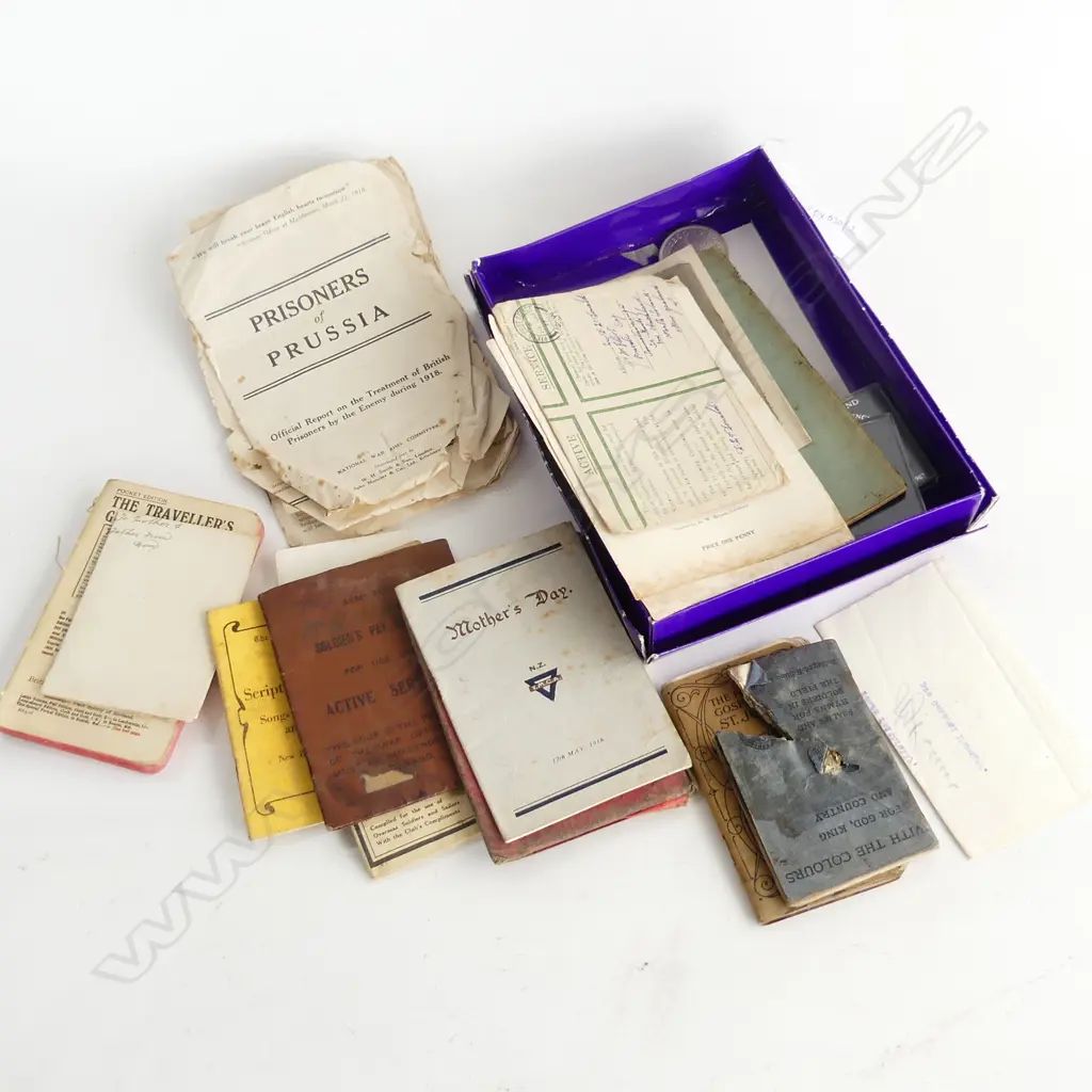 ORIGINAL WWI LETTER, PAY BOOKS, PSALM BOOK w. GUNSHOT DAMAGE ETC Image 1++