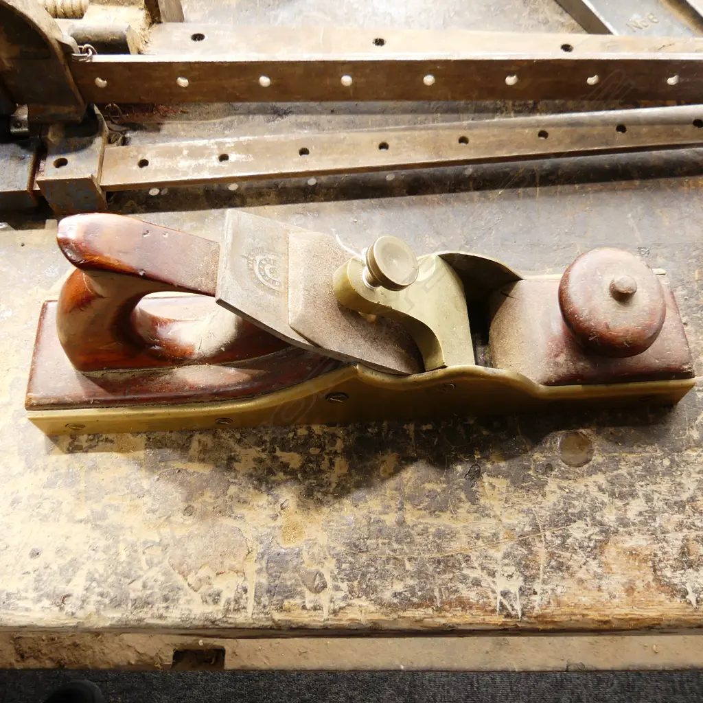 VINTAGE MATHIESON BRASS & HARDWOOD PLANE L.350mm EX. PHIL BROADBENT WORKSHOP Image 1++
