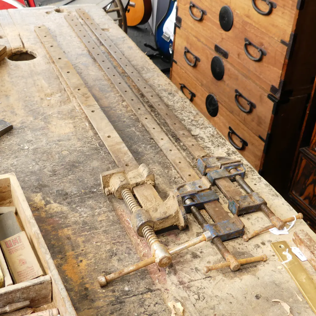 3 LONG SASH CLAMPS, L.1120mm EX. PHIL BROADBENT WORKSHOP Image 1++