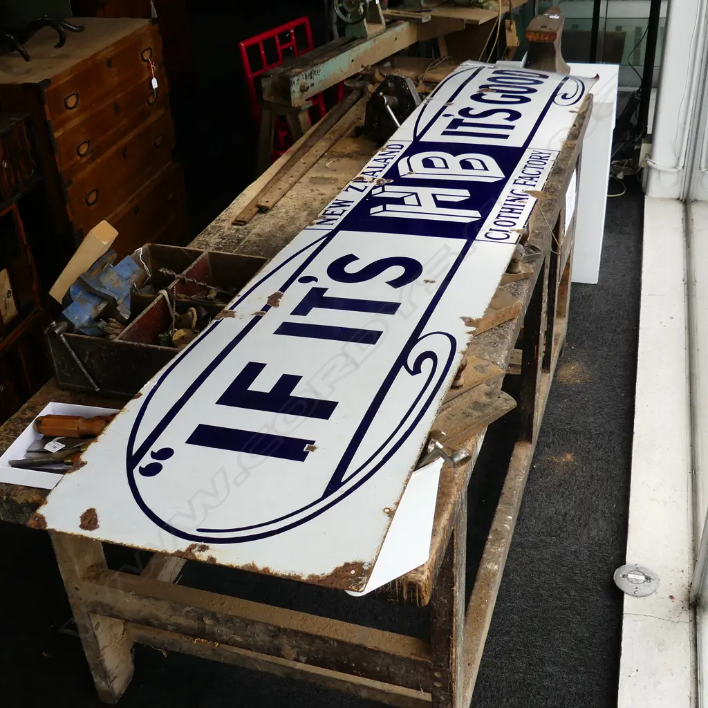 LGE OLD HALLENSTEINS BROTHERS ENAMEL SIGN BLUE & WHITE Image 1++