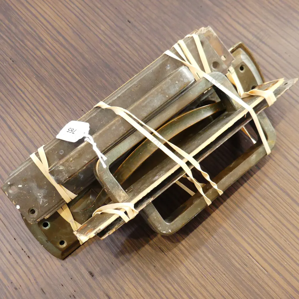 THREE PAIR DOOR PULLS. ONE PAIR BRASS NOUVEAU . L.295mm AND TWO DECO PAIR . L. 255mm Image 1++