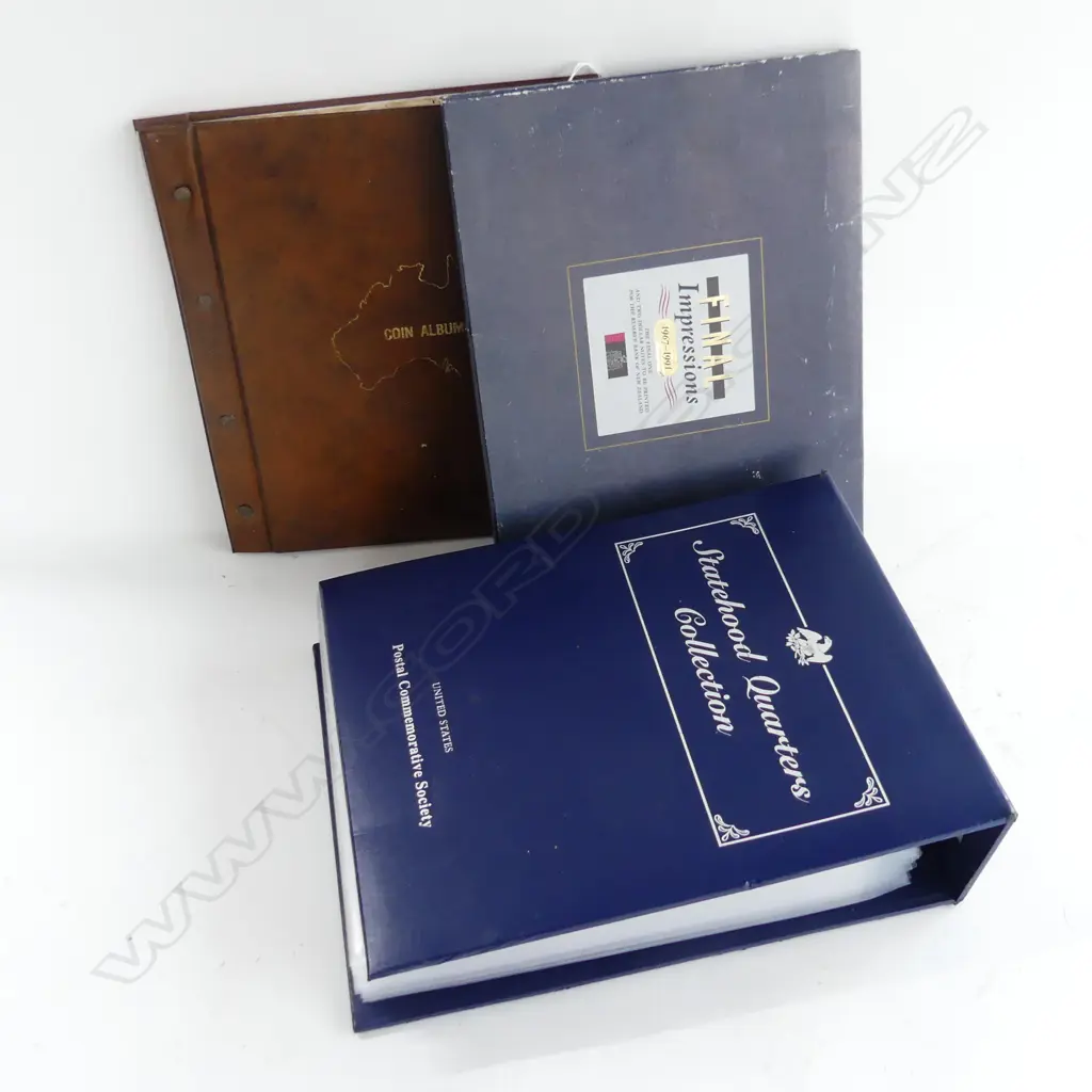 2 COIN ALBUMS; STATEHOOD QUARTERS COLLECTION, OTHER + 'FINAL IMPRESSIONS' NZ $1, $2 NOTES Image 1++