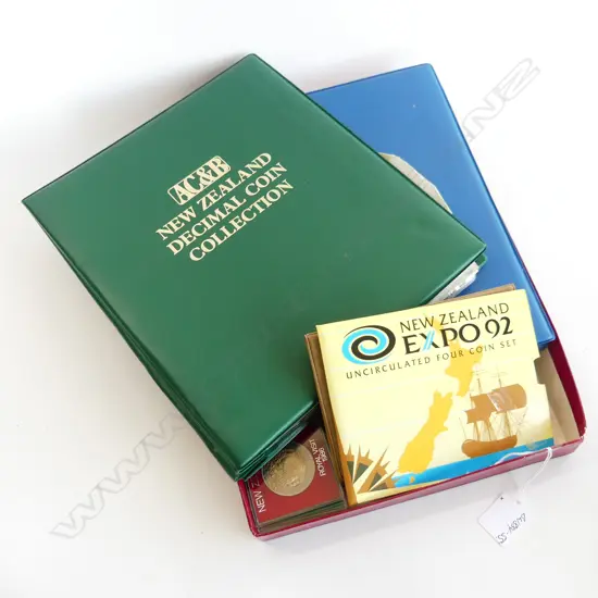2 ALBUMS OC VINTAGE COINS NZ AUSTRALIA + USA & NZ UNC COINS 2 SETS & 3X $1 + old silver coins UK etc see 2nd photo