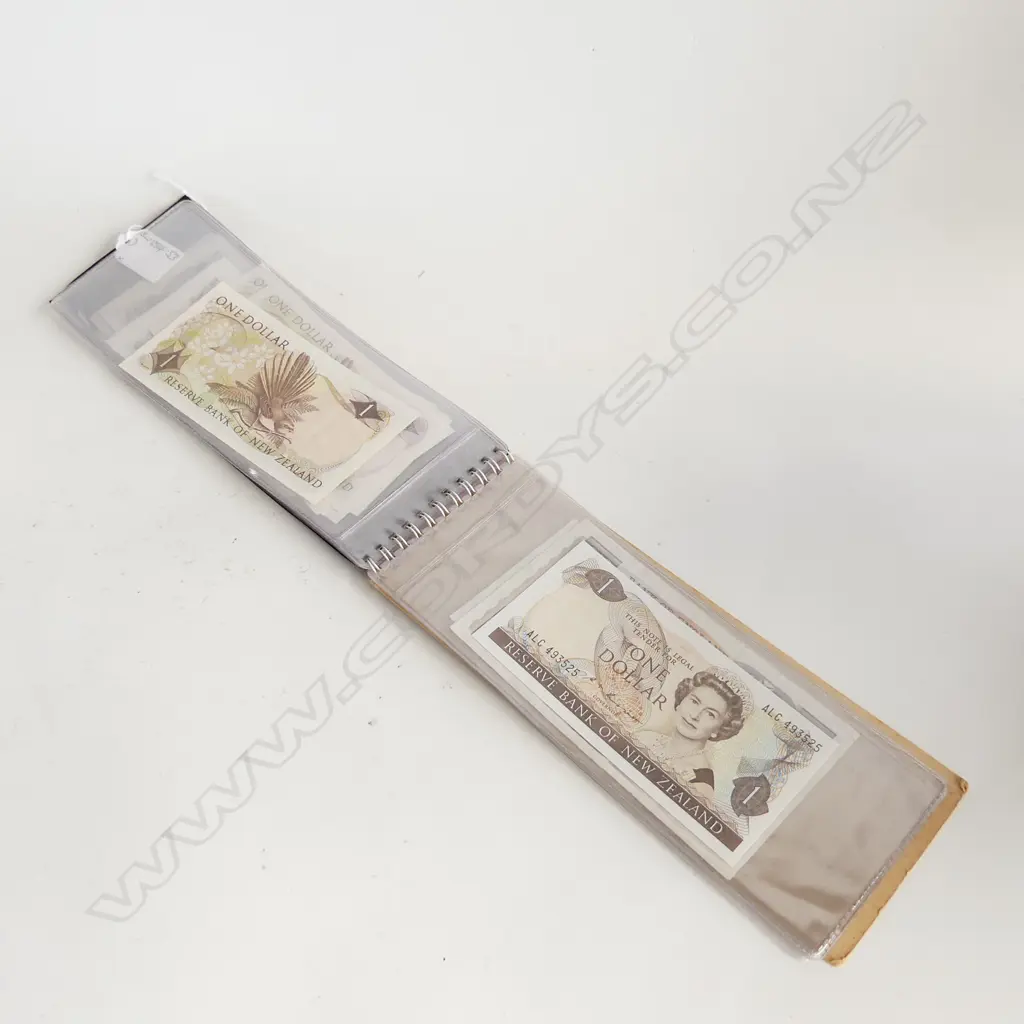 1 ALBUM. NZ BANK NOTE COLLECTION ETC. includes £1 Lefeaux. £1 & 10/- Flemming. $20 Hardie... Image 1++