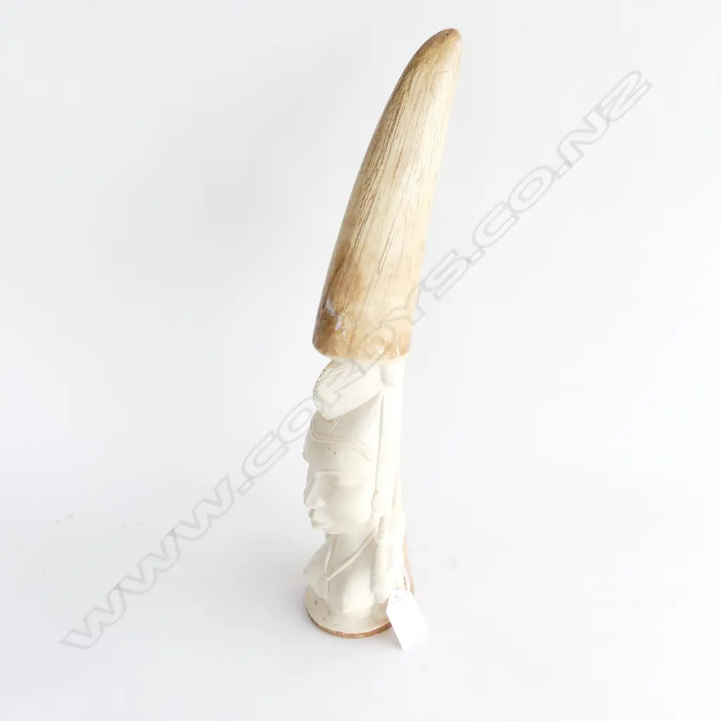AFRICAN CARVED IVORY WOMAN BUST TUSK SECTION H.365mm Image 1++