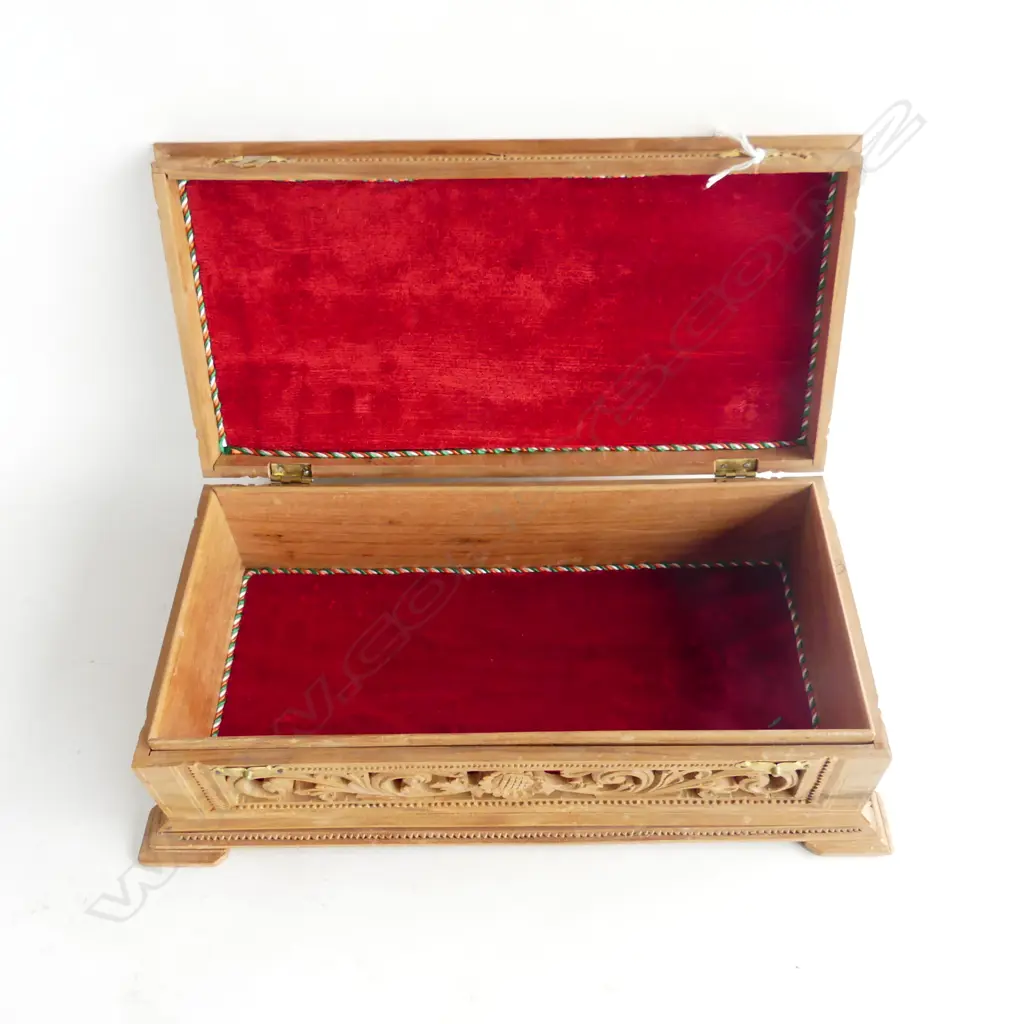 CARVED WOODEN ORIENTAL JEWELLERY BOX W.325mm Image 1++