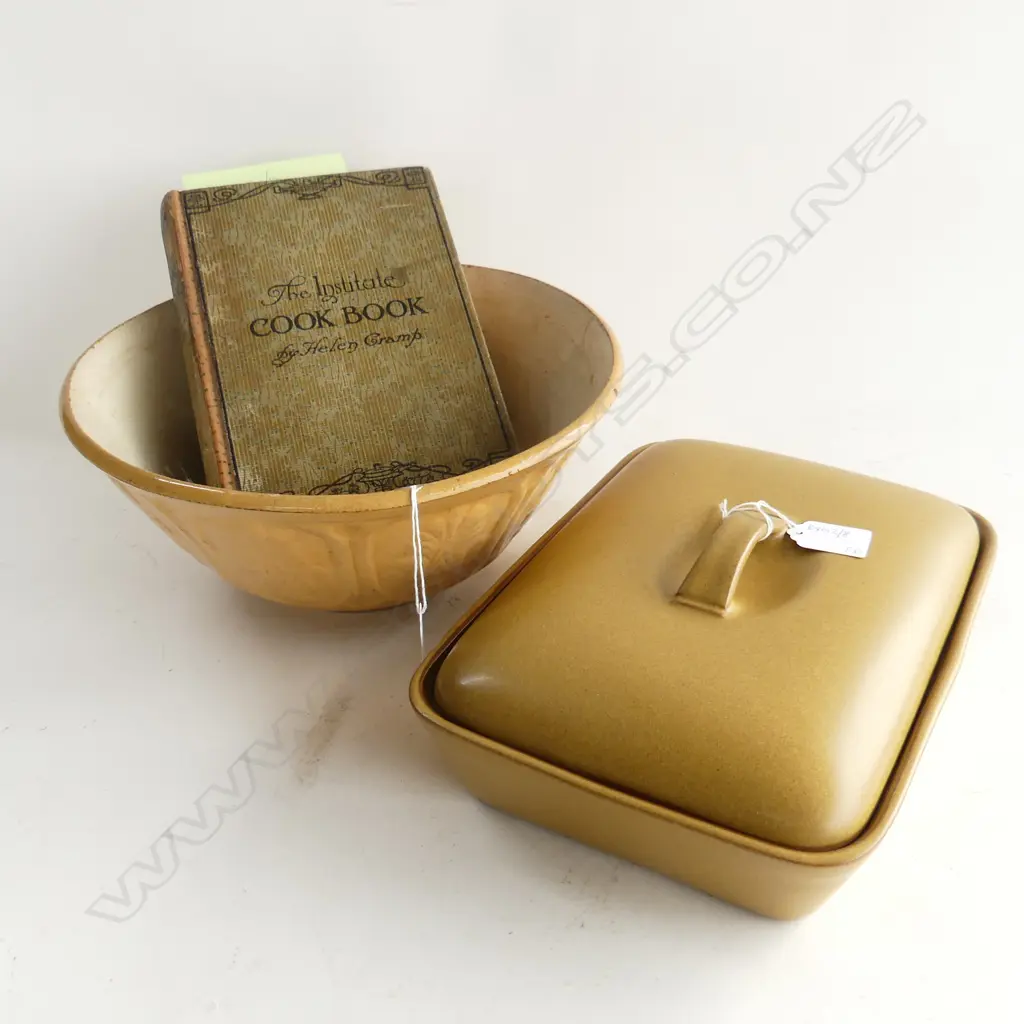 DENBY LIDDED DISH+ MIXING BOWL AND THE INSTITUTE COOK BOOK BY HELEN CRAMP Image 1++