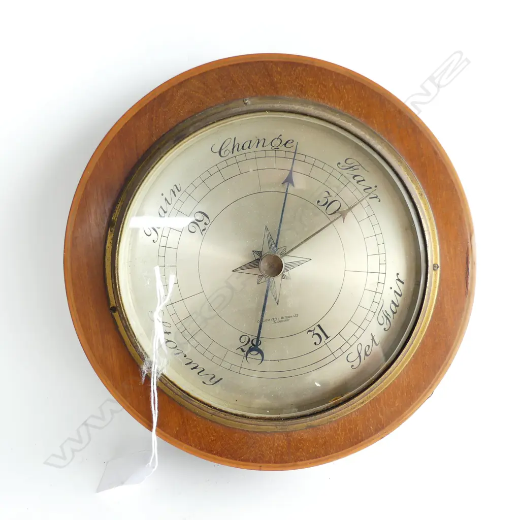 BIG HEAVY CIRCULAR BAROMETER, SHERATON STYLE MAHOGANY & BOXWOOD, DIA.225mm  Image 1++
