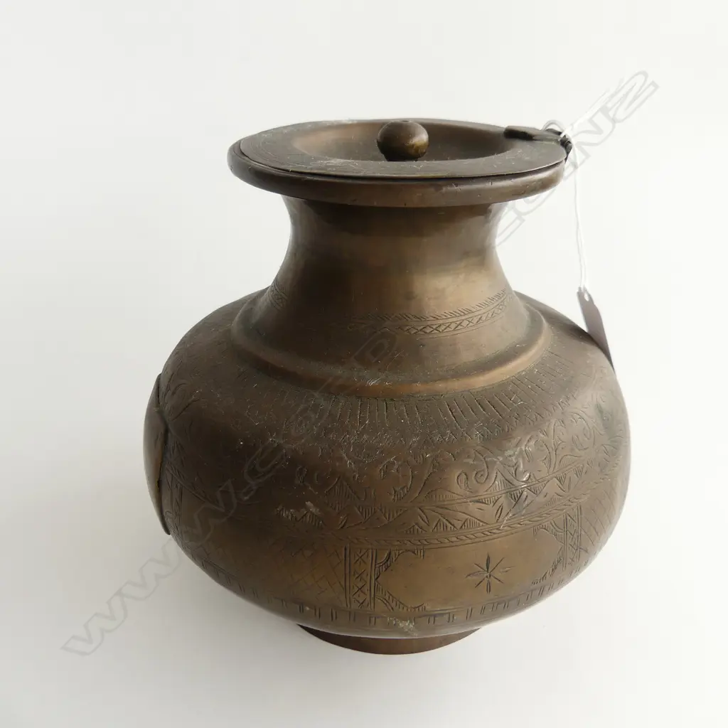 ANTIQUE PERSIAN BRASS LIDDED VESSEL H. 170MM Image 1++